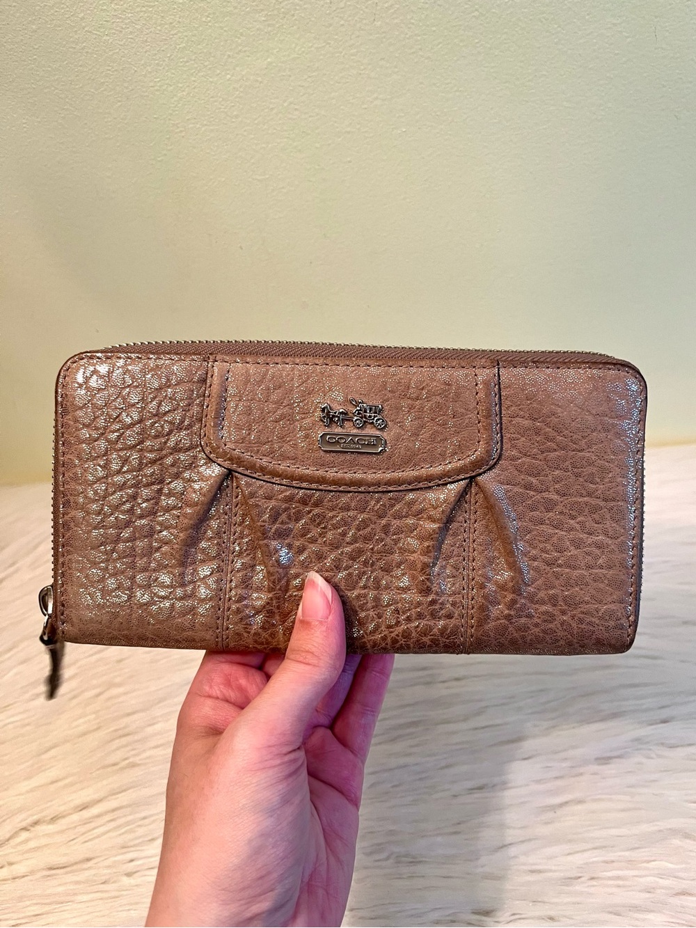Coach Madison Champagne Metallic Leather Zip Around Wallet